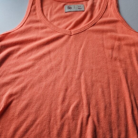 Ribbed Lettuce-Hem Tank Top – Bright Coral Orange, Size XS - Picture 2 of 3